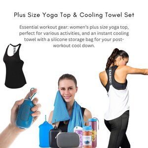 Women plus size Yoga Top & Yoga Towel with Silicone Storage Bag Pack1 Combo Pack